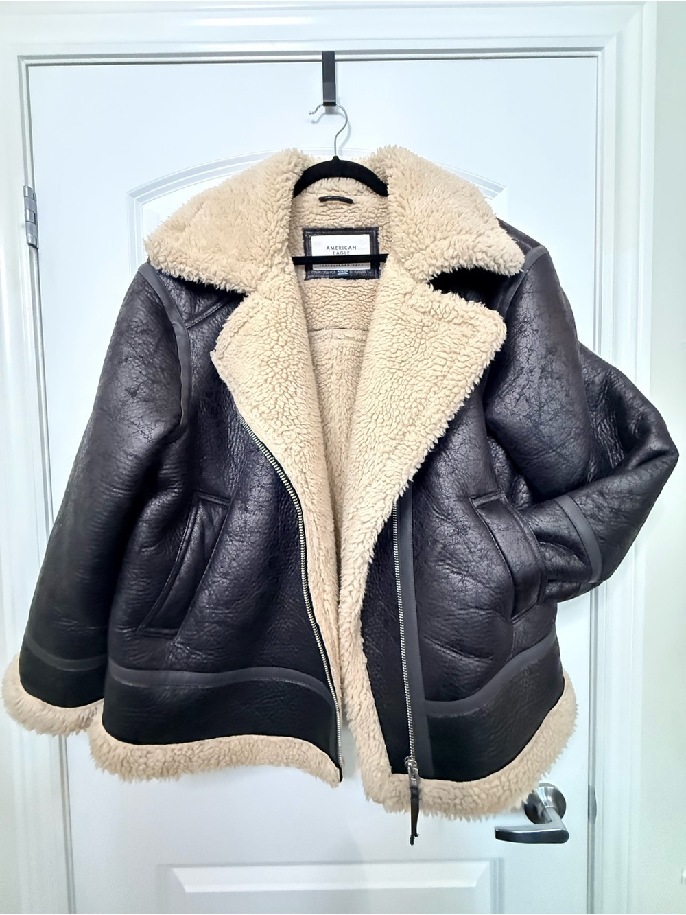 NWOT American Eagle Women’s XL Faux Leather Sherpa Lined Aviator Jacket